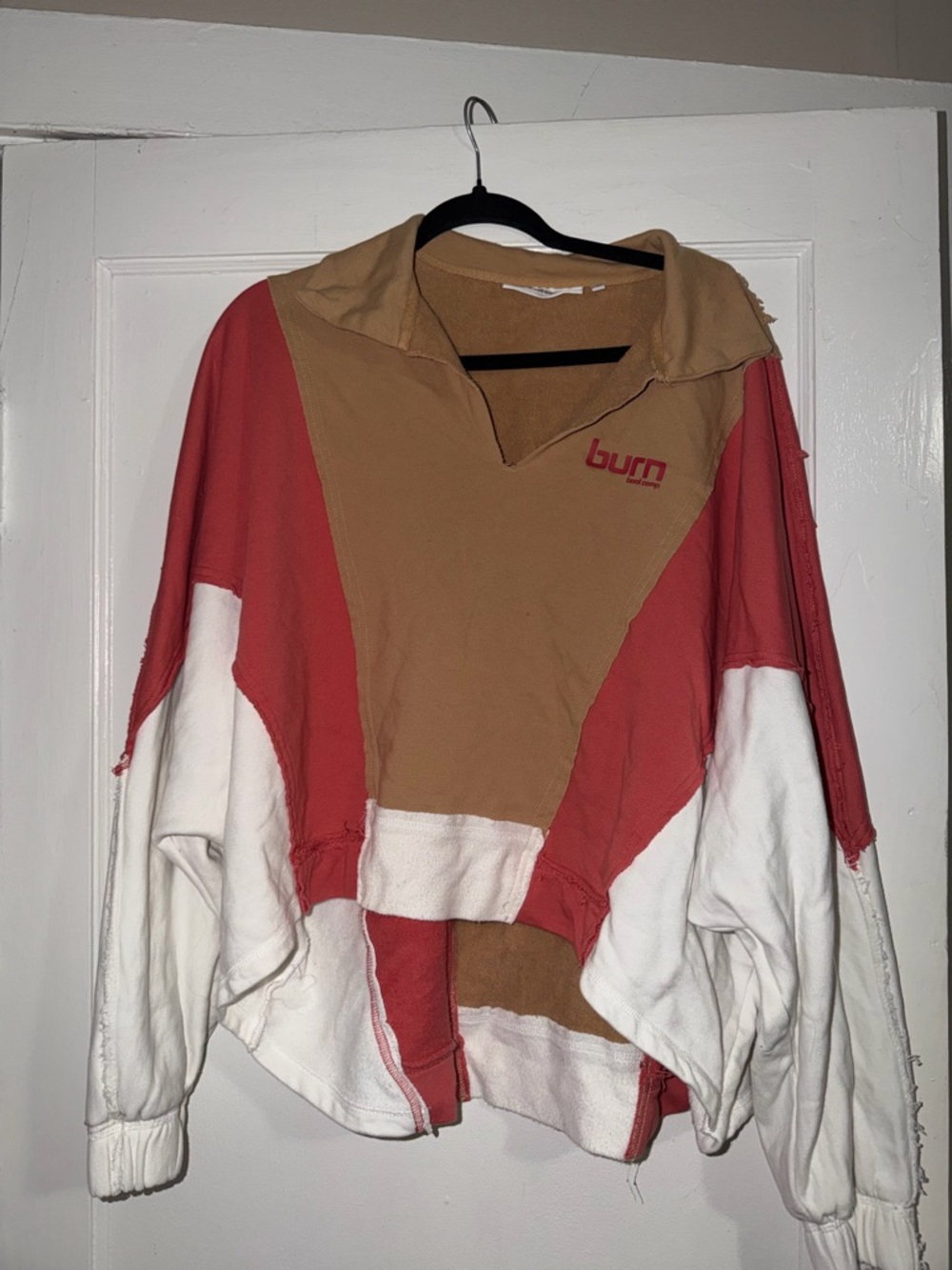 Burn Colorblock Pullover Jacket in Tan, Coral & White